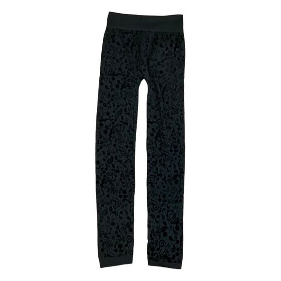 ShoSho Brushed Fleece Lined Legging Black Paisley Pattern Pull-On Sz M/L - Picture 2 of 5